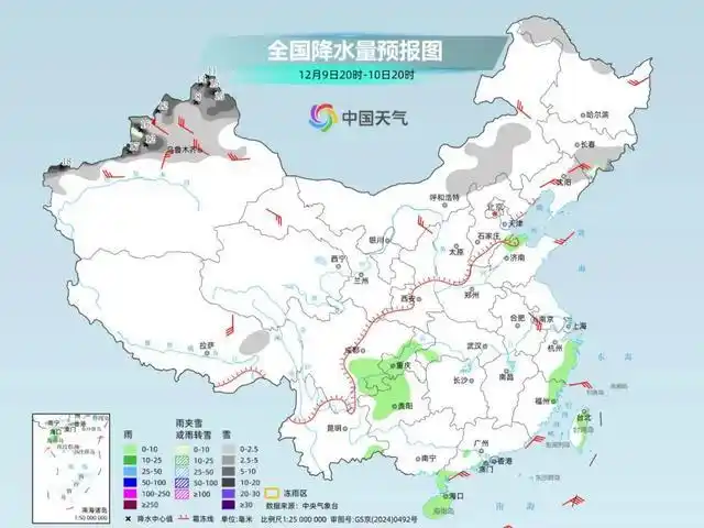 雨雪天气分布图_入冬以来最大范围雨雪天气来了_寒潮降温天气过程