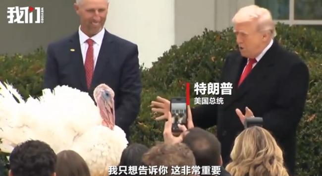特朗普在白宫赦免火鸡 引全场爆笑 总统模仿叫声添趣